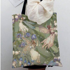 Fairycore Fairy Print Double Side Double Handle Linen Bag Romwe NWT